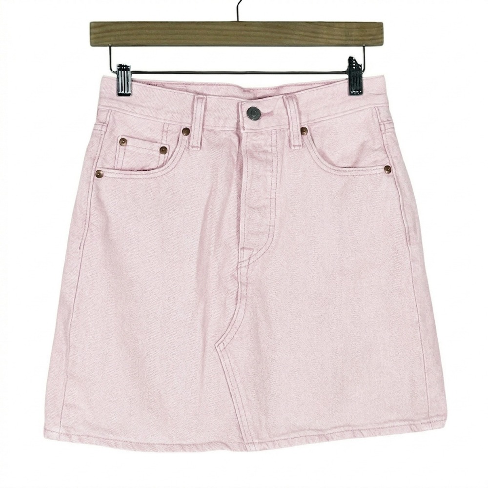 Levis Premium Deconstructed Denim Mini Skirt Pale Pink High Rise Size 26